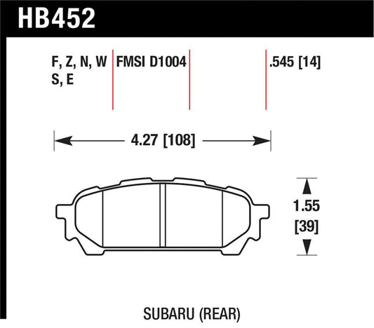 Hawk 03-05 WRX D1004 Performance Ceramic Street Rear Brake Pads