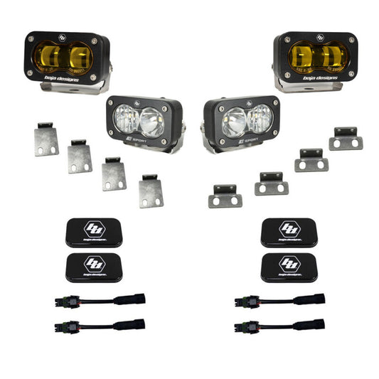 Baja Designs 21+ Ford Raptor/22+ Bronco S2 SAE Pro Fog Pocket Light Kit Clear/Amber