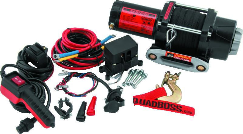 QuadBoss Winch Kit - 39ft x 3/16in Synthetic Rope - 3hp - Hawse Fairlead - Wired Remote - 2500lb