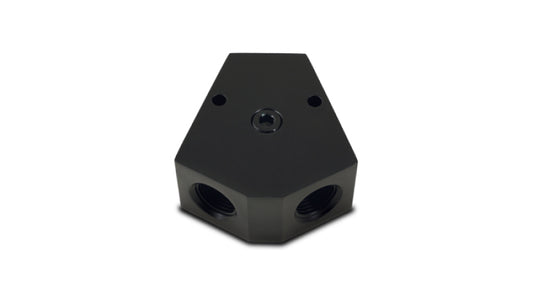 Vibrant Billet Aluminum Y-Block Fitting with 1/8in NPT Port - 1/2in NPT x 1/2in NPT x 1/2in NPT