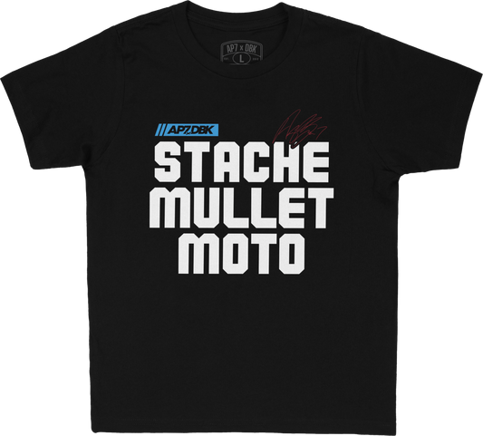 STACHE MULLET MOTO TEE BLACK