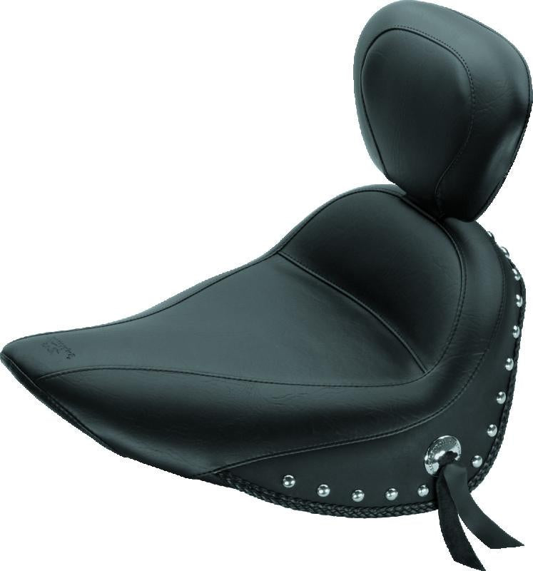 Mustang 84-06 Harley Standard Rear Tire Standard Touring Solo Seat w/Driver Backrest Studs - Black