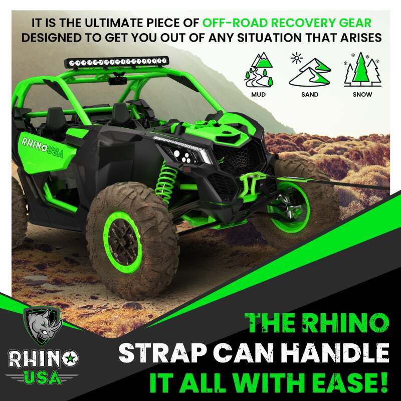 Rhino USA Recovery Tow Strap 3Inx20Ft (Black)