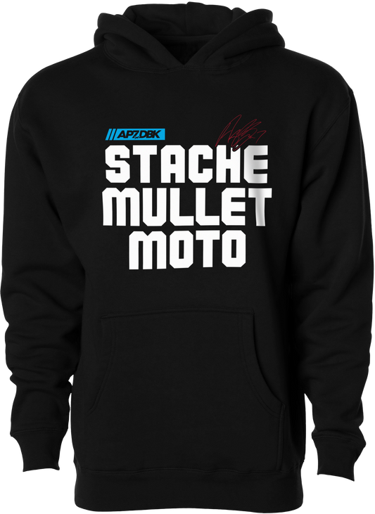 STACHE MULLET MOTO HOODIE BLACK